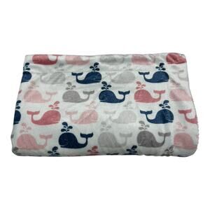 S.L. Home Fashions Whale Baby Blanket Pink Blue Gray Sherpa